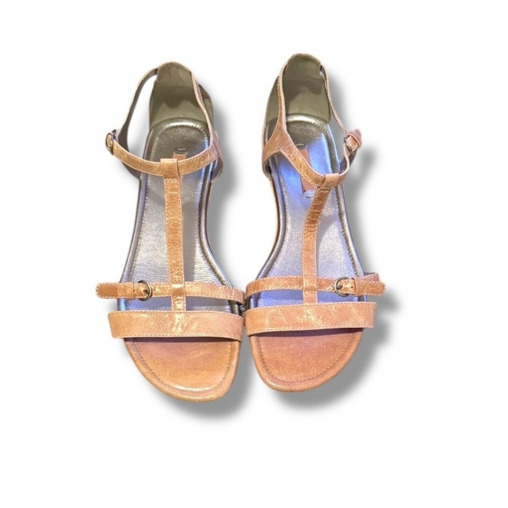 Ecco‎ Strappy Flat Sandals Women's Size 5.5 Tan Leather Buckle Comfort Summer